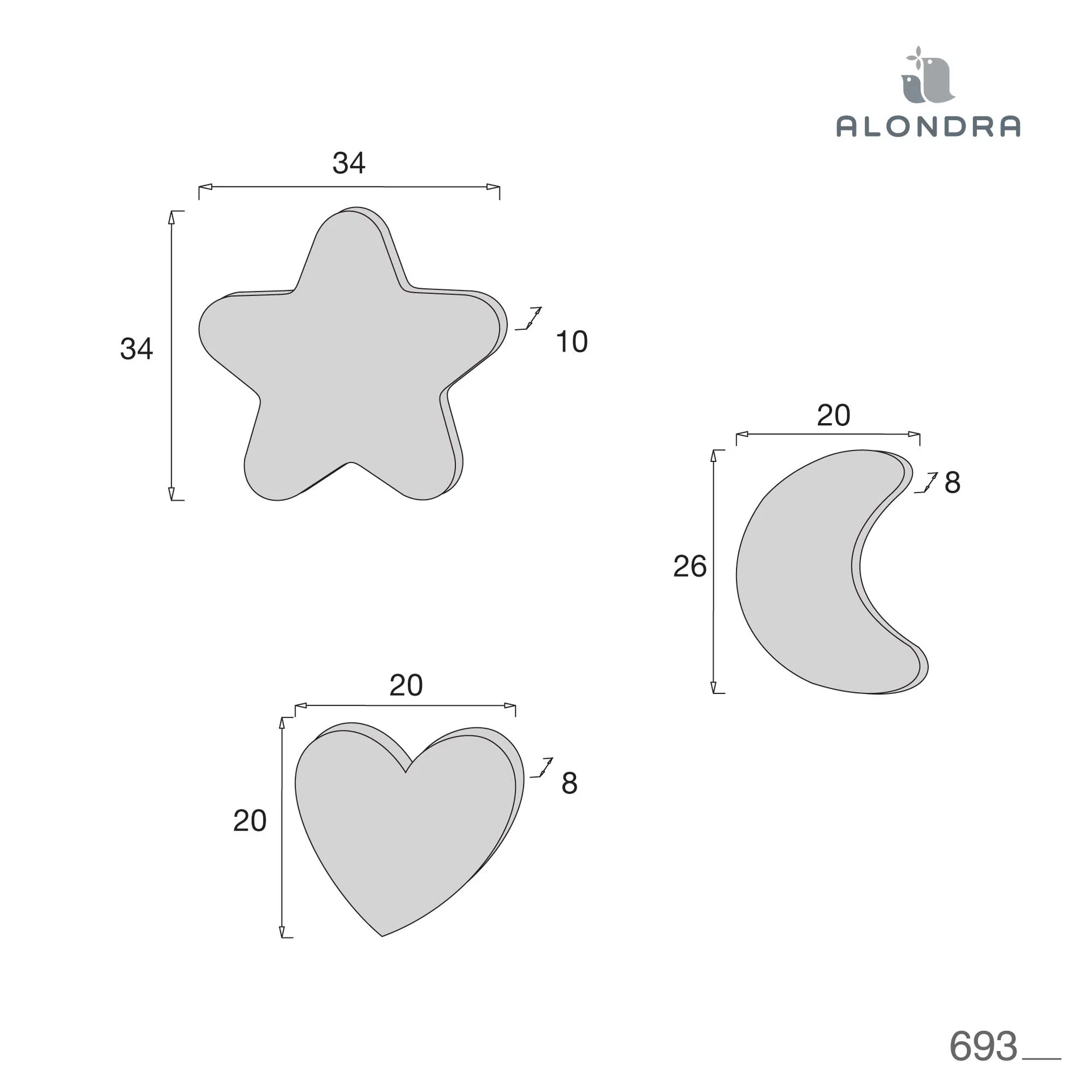 ALONDRA SET 3 CUSCINI DA DECORAZIONE LUNA-STELLA-CUORE - immagine 2
