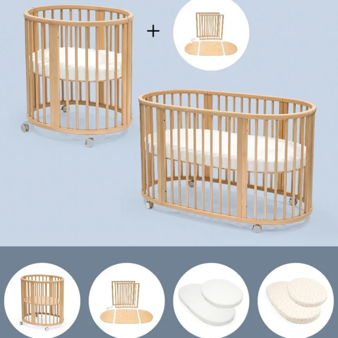 STOKKE SLEEPI BUNDLE CULLA + ESTENSIONE + DOPPIO MATERASSO + DOPPIO LENZUOLO
